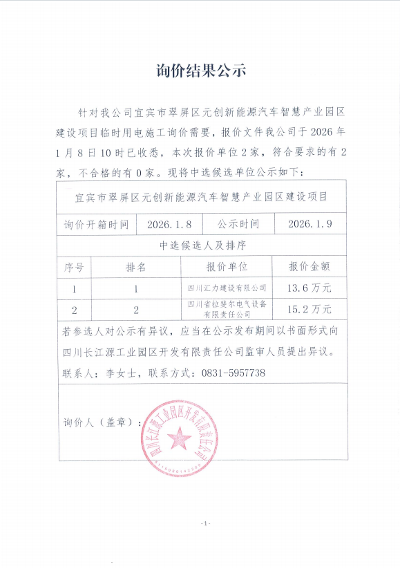 詢(xún)價(jià)結(jié)果公示